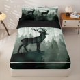 thumbnail image 1 of Manfei Woodland Stag Zipper Twin Comforter Sets with Fitted Sheet and 2 Pillowcases,Foggy Pine Hills Zipper Bedding Set,Green,Black Reversible,4pcs, 1 of 8