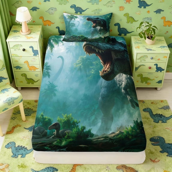 Manfei Woodland T-Rex Wildlife Fitted Sheet Full,Retro Dino Animals Bed ...