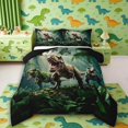 thumbnail image 1 of Manfei Woodland T-Rex Wildlife King Size Comforter Sets,Retro Dino Animals Comforters King Size,Green,Black Reversible,3 Pieces,1 Comforter and 2 Pillowcases, 1 of 7