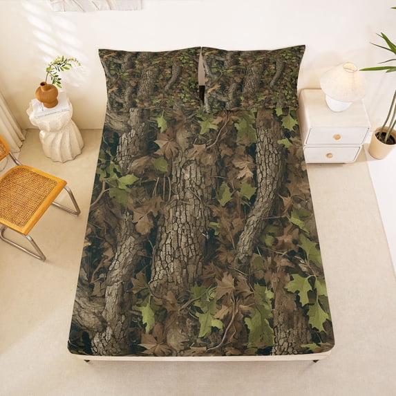 Manfei Woodland Tree Plant Fitted Sheet Full, Forest Branches Bed Set ...