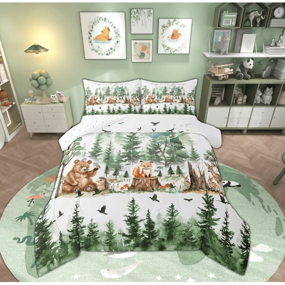 Manfei Woodland Wildlife Bedding Twin Comforter Set, Bear Deer Down Comforter, Rustic Animal Reversible Duvet Insert, Super Cozy Bedroom Decor, 2 Pieces