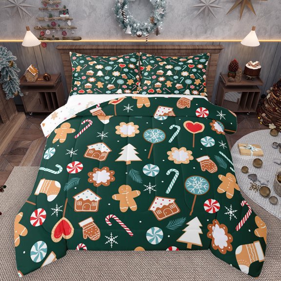 Manfei Xmas Candy Bedding Comforter Set,Merry Christmas Twin Comforter Sets,Happy New Year Bedding Set For Girls,Microfiber Bedroom Decor Reversible,2pcs