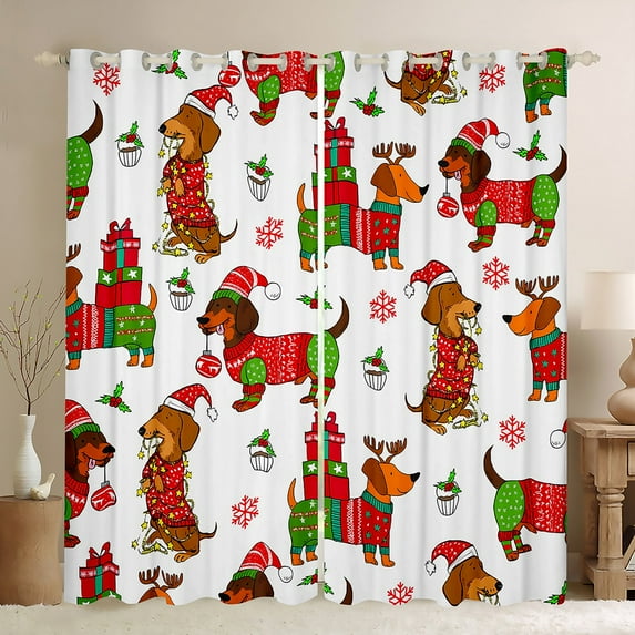 Manfei Xmas Dachshund Black Out Curtains for Kids Girls Boys, Christmas Theme Curtains Pack of 2 (42x63 Each), New Year Gifts Bedroom Curtains, Luxury Home Decor
