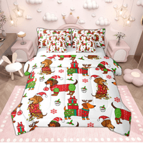 Manfei Xmas Dachshund Twin Bedding Sets 7pcs for Kids Girls Boys, Christmas Theme Bedding Comforter Set, New Year Gifts Sheet Sets, Breathable Home Decor