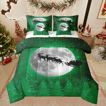 Manfei Xmas Deer 7-Piece Twin Bedding Sets For Teens,Green Black Bedding Comforter Set,Merry Christmas Breathable Sheet Sets,Ultra Soft Festival Home Decor,Reversible
