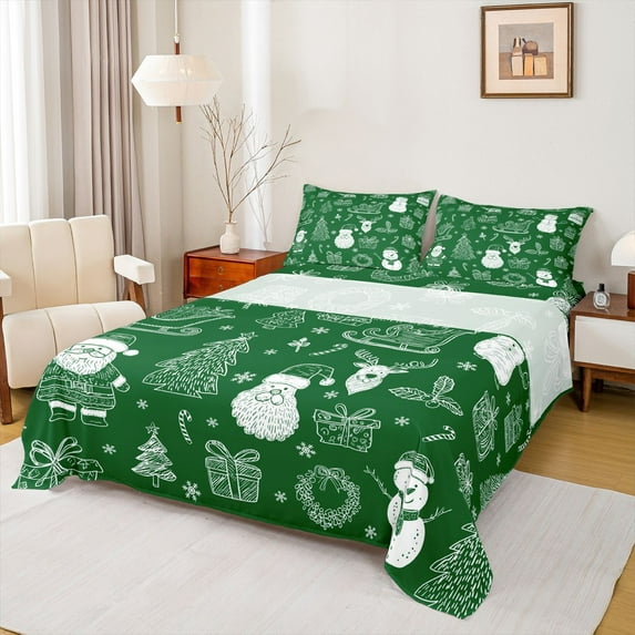 Manfei Xmas Deer Tree 4pcs Bed Sheets for Teens Female Men,Santa Claus Snowman King Sheets,Merry Christmas Super Cozy Sheet Set,Luxury Bedroom Decor