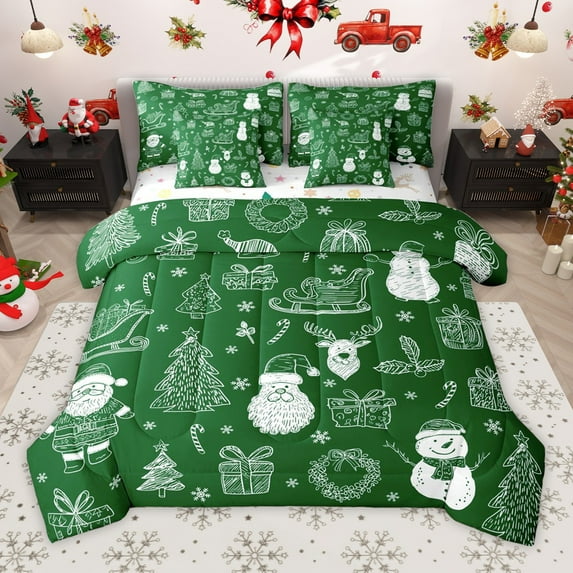 Manfei Xmas Deer Tree 7-Piece Twin Bedding Sets for Teens Female Men,Santa Claus Snowman Bedding Comforter Set,Merry Christmas Breathable Sheet Sets,Luxury Bedroom Decor,Reversible