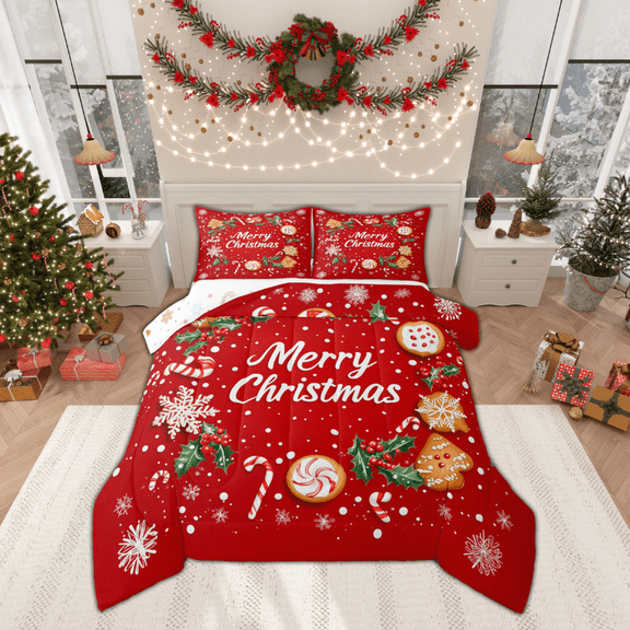 Manfei Xmas Dessert Biscuit Bedding Comforter Set,Merry Christmas Twin Comforter Sets,Kawaii Candy Cane Bedding Set,Ultra Soft Home Decor Reversible,2pcs