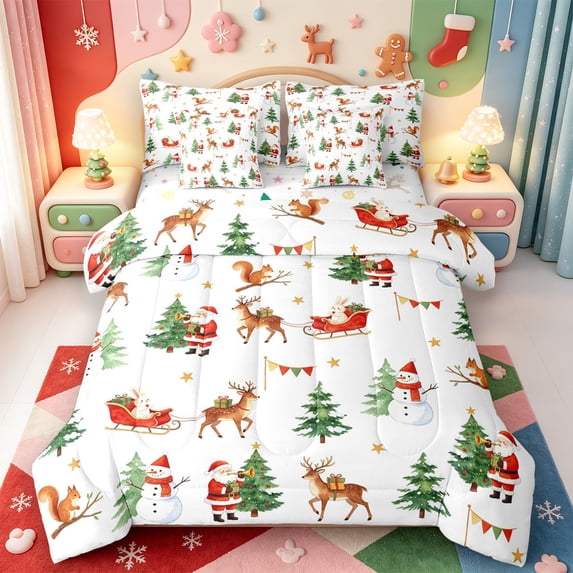 Manfei Xmas Elegant Farm Animal Cow 7 Pieces Full Size Bedding Sets,Retro Pine Cone Full Size Bed in a Bag,Xmas Reversible