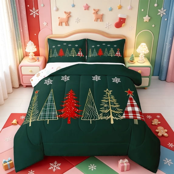 Manfei Xmas Elegant Snowman Full Size Comforter Sets,Retro Gift Bedding Comforter Set,Xmas Reversible,3 Pieces,1 Comforter and 2 Pillowcases