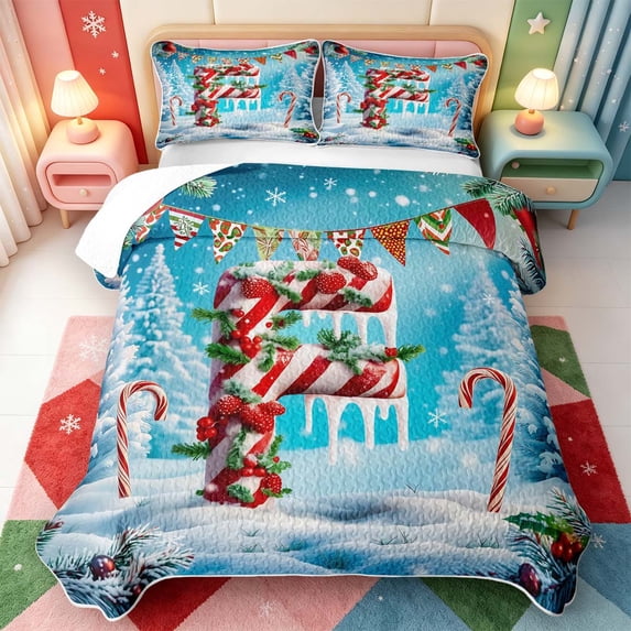 Manfei Xmas Fun Candy Cane Quilt King,Initial Alphabet F Pattern King ...