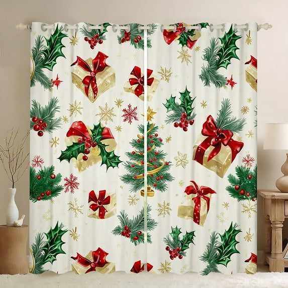 Manfei Xmas Gifts Blackout Curtains,Merry Christmas Curtains Pack of 2 (38x45 Each),Red Berry Window Curtains For Child,Breathable Home Decor