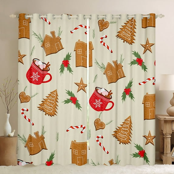 Manfei Xmas Gingerbread House Curtains Pack of 2 (42x84 Each) for Kids, Christmas Sled Curtains Blackout, Star Love Heart Living Room Curtains, Luxury Room Decor