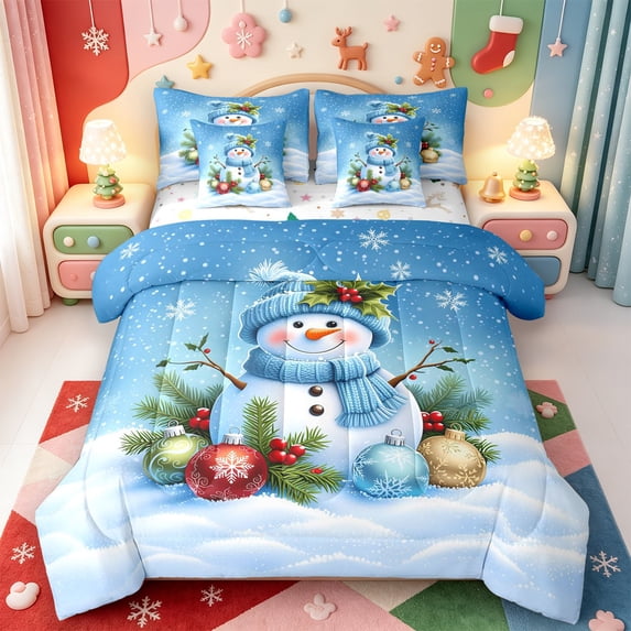 Manfei Xmas Holiday Season 7-Piece King Bedding,Cartoon Christmas Wreath King Bed in a Bag,Xmas Reversible