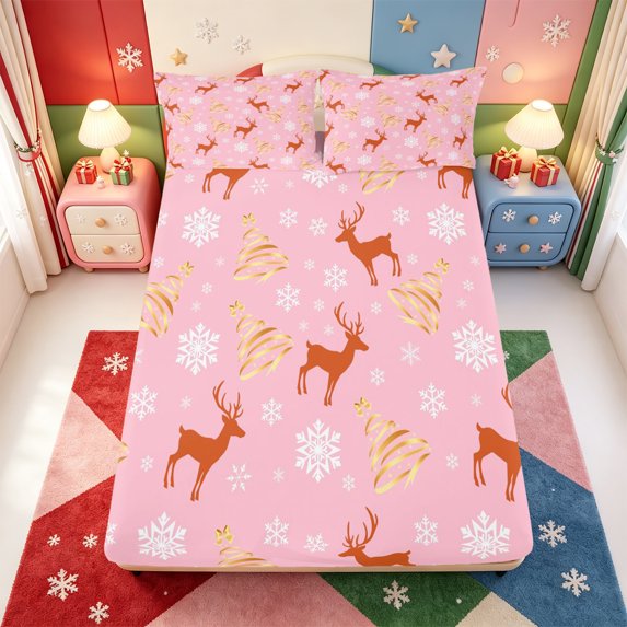Manfei Xmas Holiday Season Fitted Sheet Full,Kawaii Christmas Ball Bed Set,3-Piece,1 Fitted Sheet and 2 Pillowcases