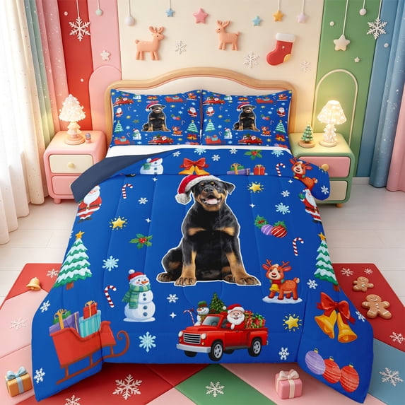 Manfei Xmas Holiday Season Queen Comforter Set,Farmhouse Christmas Snowflake Comforter Sets Queen,Navy Blue Reversible,3 Pieces,1 Comforter and 2 Pillowcases