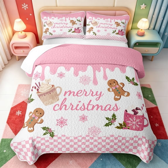 Manfei Xmas Holiday Season Quilt Full,Cute Christmas Bell Full Bedspread Sets,3pcs,1 Coverlet and 2 Pillowcases