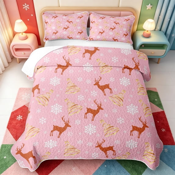 Manfei Xmas Holiday Season Quilt Full,Kawaii Christmas Ball Full Bedspread Sets,3-Piece,1 Coverlet and 2 Pillowcases
