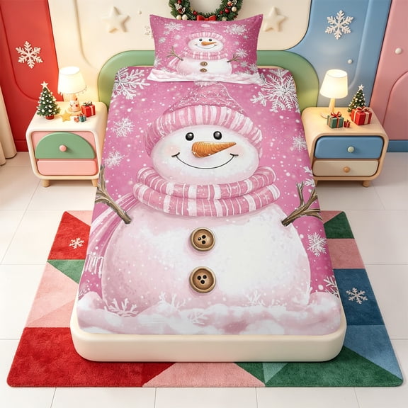 Manfei Xmas Holiday Season Twin Fitted Sheet,Cute Christmas Elf Bedding,2pcs,1 Fitted Sheet and 1 Pillowcase