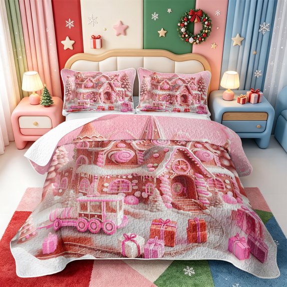 Manfei Xmas Holiday Season Twin Quilt Set,Farmhouse Christmas Santa Claus Twin Coverlet Set,2-Piece,1 Bedspread and 1 Pillowcase