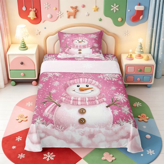 Manfei Xmas Holiday Season Twin Sheets,Cute Christmas Elf Bedding,3pcs,1 Flat Sheet,1 Fitted Sheet and 1 Pillowcase
