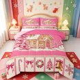thumbnail image 1 of Manfei Xmas Kawaii Snowflake Queen Comforter Set,Traditional Farm Cattle Comforter Sets Queen,Pink Reversible,3 Pieces,1 Comforter and 2 Pillowcases, 1 of 7