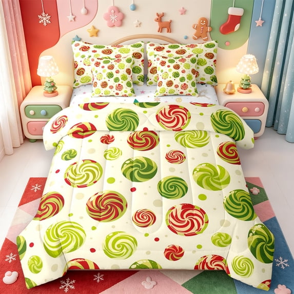 Manfei Xmas Kawaii Snowman 7-Piece Twin Bedding,Traditional Gift Bedding Comforter Set,Xmas Reversible
