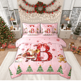 thumbnail image 1 of Manfei Xmas Monogrammed B Bedding Comforter Set 7 Pieces for Kids, Happy New Year Full Bedding Set, Glitter Sequin Print Reversible Fitted Sheet Flat Sheet, Breathable Home Decor, 1 of 8