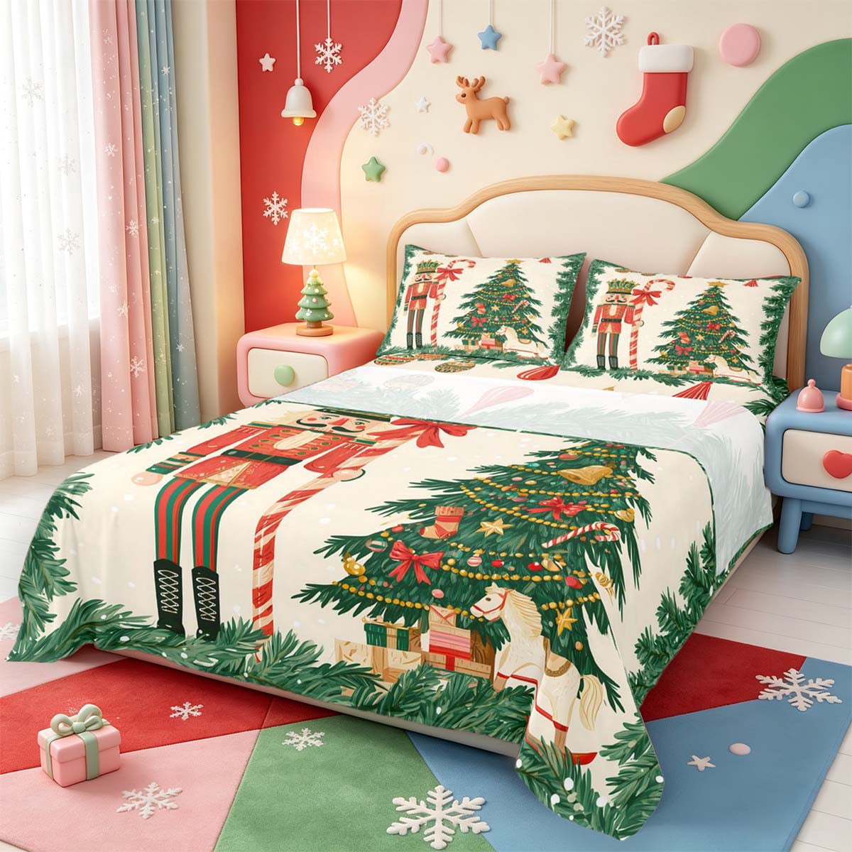 Manfei Xmas Nutcracker Design Queen Sheets,Soft Candy Cane Queen Sheet ...