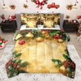 thumbnail image 1 of Homewish Xmas Poinsettia Flower Bedding Comforter Set 7pcs, Plant Botanical Queen Bedding Sets, Vintage Gold Christmas Theme Reversible Queen Sheet Sets, Luxury Bedroom Decor, 1 of 7