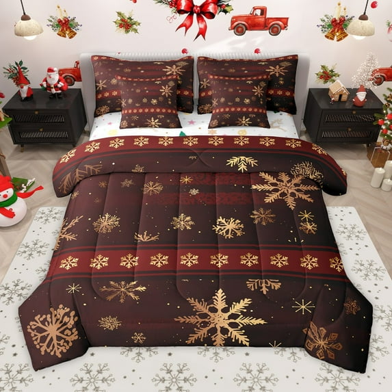 Manfei Xmas Snowflake 7-Piece Bedding Comforter Set for Teens Boys Girls,Merry Christmas King Bedding Sets,Happy New Year Ultra Soft Bed Sheets,Ultra Soft Home Decor,Reversible
