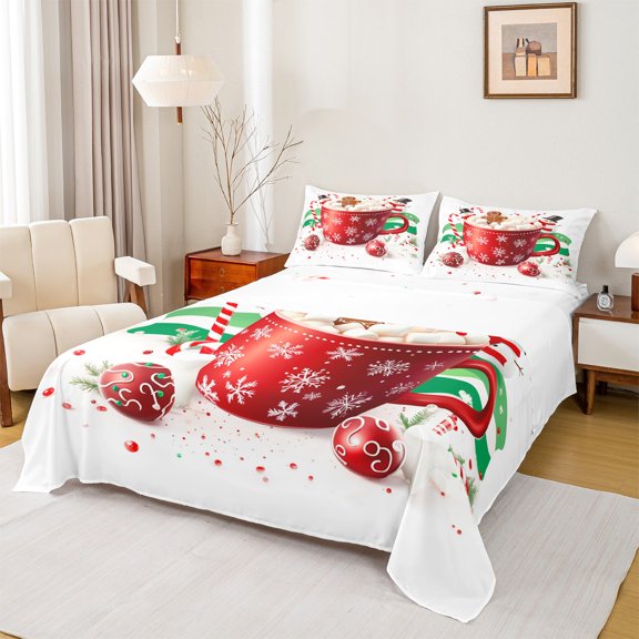 Manfei Xmas Sweet Dessert Full Size Sheets,Cartoon Gingerbread Man Bed Sheets,Happy Christmas Sheet Sets For Girls Kids,Breathable Home Decor,4pcs