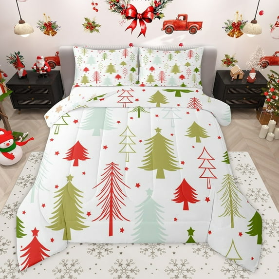Manfei Xmas Tree 3 Pieces Queen Comforter Set for Teens Female Men,Stars Print Ultra Soft Bedding Sets,Merry Christmas Bedding Comforter Set,Luxury Bedroom Decor,Reversible