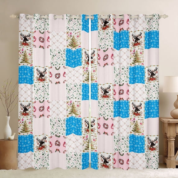 Manfei Xmas Tree Black Out Curtains for Kids Teens Girls,Christmas Animal Deer Curtains Pack of 2 (42x63 Each),Geometric Plaid Bedroom Curtains,Microfiber Bedroom Decor