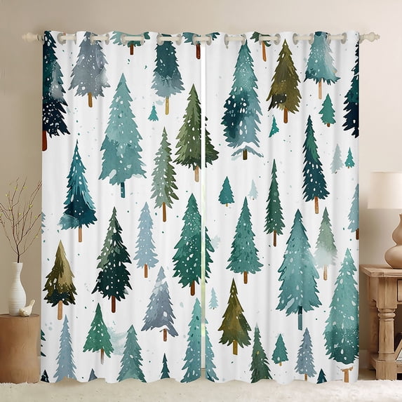 Manfei Xmas Tree Curtains Pack of 2 (42x84 Each) for Kids Teens Girls,Happy New Year Curtains Blackout,Merry Christmas Bedroom Curtains,Microfiber Bedroom Decor