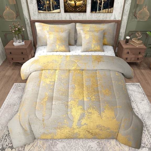 Manfei Yellow Abstract 7-Piece Bedding Comforter Set,Batik Artwork King Bedding Sets,Vintage Tie Dye Bed Sheets For Men Women,Ultra Soft Home Decor Reversible
