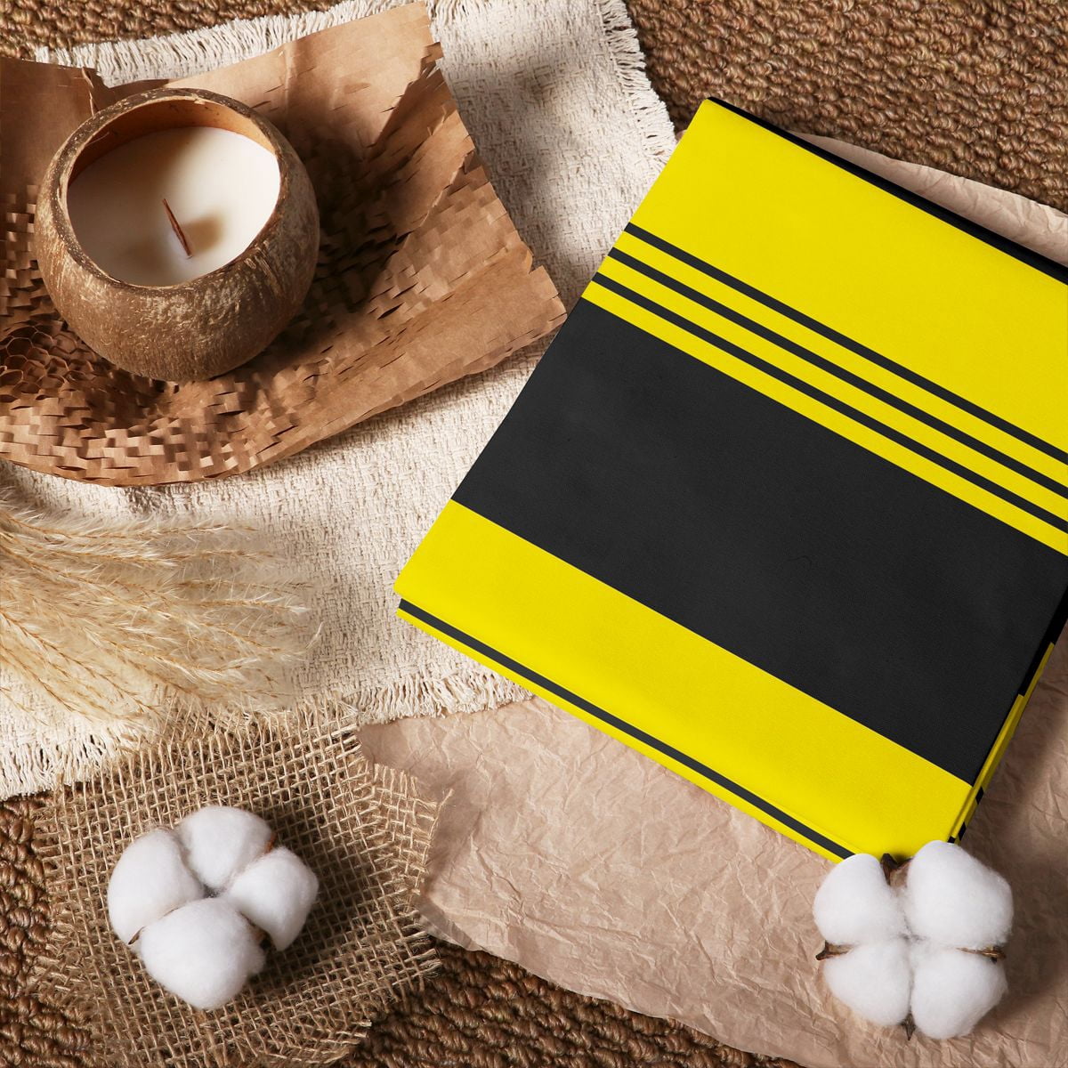 Manfei Yellow Band 100% Cotton Fabric by the Yard 2 Yards, Black Stripe ...