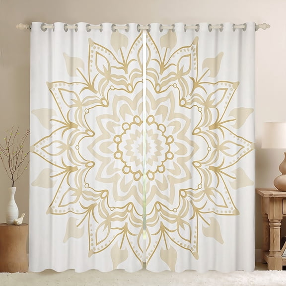 Manfei Yellow Damask Flower Curtains Pack of 2 (42x84 Each), Tribal Hippie Mandala Geometric Curtains Blackout, Teen Adult Female Bedroom Curtains, Curtains Blackout Bedroom Decor