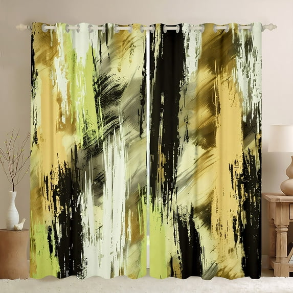 Manfei Yellow Green Geometric Blackout Curtains Set of 2 (52x84 Each), Modern Abstract Graffiti Window Curtains, Vintage Artwork Curtains and Drapes, Window Curtains Bedroom Decor