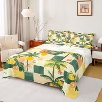 Manfei Yellow Lemon Twin Sheet Sets 3pcs for Kids Children,Tropical Fruit Twin Fitted Sheet Microfiber,Geometric Plaid Breathable Flat Sheet,Ultra Soft Home Decor