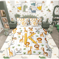 thumbnail image 1 of Manfei Yellow Monogrammed K Twin Bedding Sets 7-Piece, Cute Lion Giraffe Elephant Bedding Comforter Set, Animal Wildlife Reversible Sheet Sets, Luxury Bedroom Decor, 1 of 8