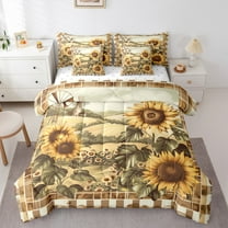Manfei Yellow Sunflower Flower 7-Piece Twin Bedding Sets,Rustic Farmhouse Cabin Bedding Comforter Set,Country Floral Sheet Sets For Kids,Ultra Soft Home Decor Reversible