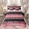 thumbnail image 1 of Manfei Zebra Cheetah Print Bedding Comforter Set 7pcs, Geometric Stripe Full Bedding Set, Dark Pink White Black Aesthetic Fitted Sheet Flat Sheet for Girls, Luxury Bedroom Decor, 1 of 8