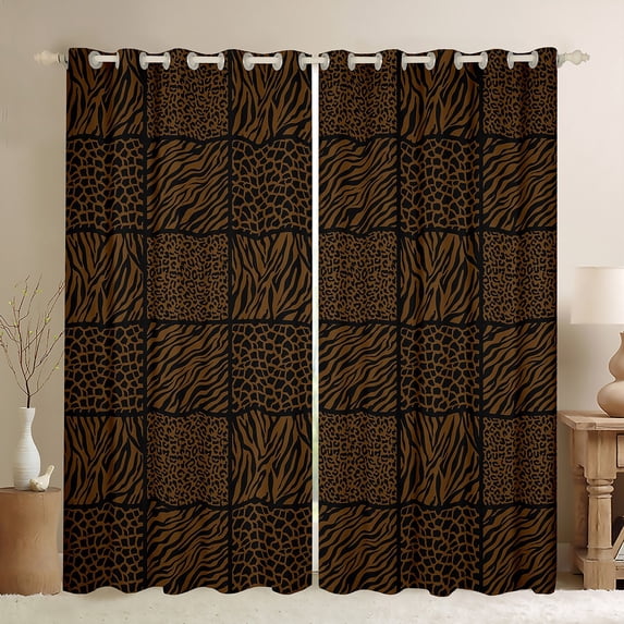 Manfei Zebra Cheetah Print Black Out Curtains for Adult, Fashion Patchwork Buffalo Curtains Pack of 2 (42x63 Each), Romantic Anniversary Bedroom Curtains, Window Curtains Decor