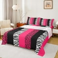 thumbnail image 1 of Manfei Zebra Cheetah Print Full Size Sheets, Geometric Stripe Bed Sheets, Hot Pink White Black Aesthetic Sheet Sets for Girls, Breathable Home Decor 4 Pieces, 1 of 7