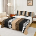 thumbnail image 1 of Manfei Zebra Cheetah Print Twin Sheet Sets, Geometric Stripe Twin Fitted Sheet, Brown White Black Aesthetic Flat Sheet for Girls, Microfiber Bedroom Decor 3 Pieces, 1 of 7