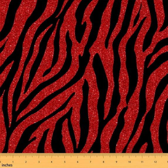 Manfei Zebra Fabric by the Yard 1 Yard Animal Print Home Decor Fabric by the Yard, Red Black