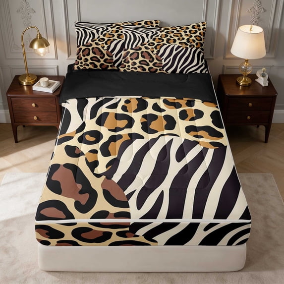 Manfei Zebra Leopard Patch Zipper Full Size Comforter Sets with Fitted ...