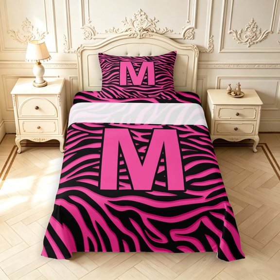 Manfei Zebra Lines Alphabet M Twin Sheets,Hot Pink Bedding,3-Piece,1 Flat Sheet,1 Fitted Sheet and 1 Pillowcase