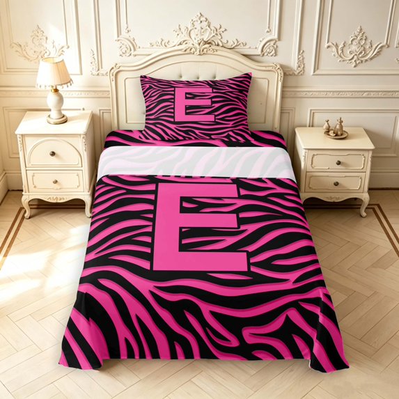 Manfei Zebra Print Alphabet E Twin Sheets,Hot Pink Bedding,3 Pieces,1 Flat Sheet,1 Fitted Sheet and 1 Pillowcase